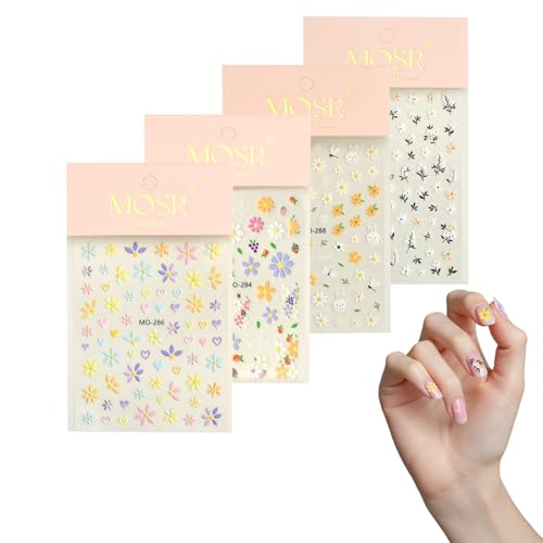 4 pcs Pegatinas Uñas, Calcomanías Decorativas 3D para Uñas, Autoadhesivo para Diseño Uñas DIY para Niñas, Accesorios de Decoración para Diseño de Uñas