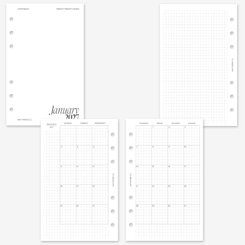MAY PAPER CO. 2027 FC Compact Grid Monthly Planner Refill, Month on Two Page Planner Insert for Franklin Covey Compact 6 ringed Agenda 4.25 x 6.75 (Separable Months, Monday Start)
