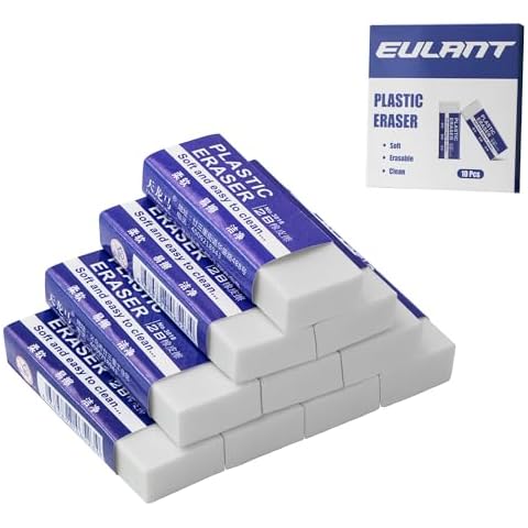 EULANT Pencil Erasers 10 Pieces, White 2B Rubbers Erasers for Schools Office Kids Adults, Soft Art Erasers for Writing Drawing Student Teachers Cover