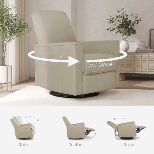 Image of evolur Harlow Upholstered Power Glider Recliner with USB Charging - Rocking & 275 Swivel with Smooth Glide - Greenguard Gold & FSC Certified - Modern Nursery and Living Room Chair in Fawn