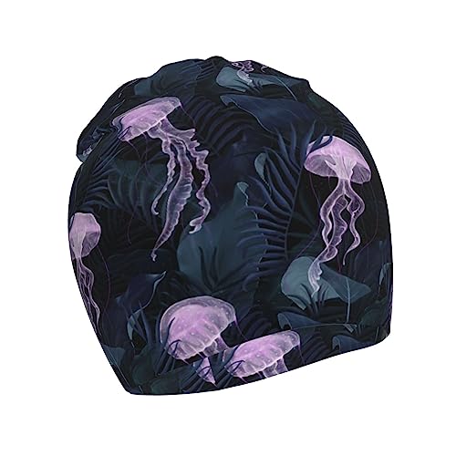 Rqzwdq Jellyfish Leaves Kids Beanie Hats Warm Knit Beanie Cap Skull Caps Gifts Decor for Boys Girls White