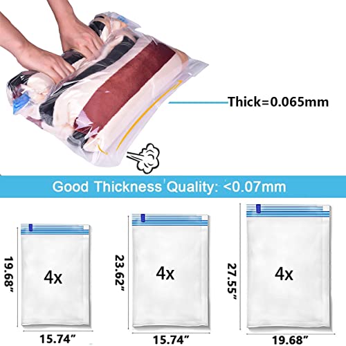 Travel Compression Bags For Travel, Camping And Storage,12 Pcs (Small×4, Large×4, Jumbo×4) Roll Up Reusable Travel Space Saver Vacuum Storage Bags, No Vacuum Or Pump Needed, By Merisiga #TOP4