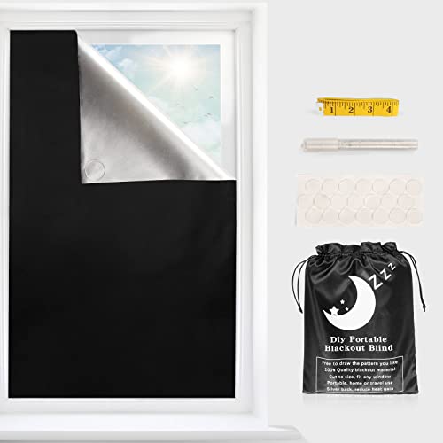 Blackout Curtains, Portable Window Curtain Shade 100% Black Out Room Darkening Light Blocking Drapes for Bedroom Living Room - 118 x 57, Black & Silver Blackout Curtains, Portable Window Curtain Shade 100% Black Out Room Darkening Light Blocking Drapes for Bedroom Living Room - 118" x 57", Black & Silver