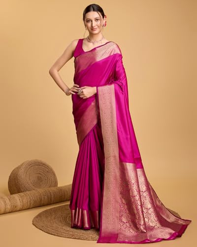Image of SWORNOF Women's Silk Kanjivaram Kanchipuram Saree With Blouse Piece