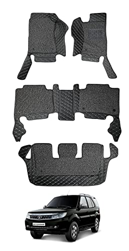 Image of Auto Hub Premium 7D car mat Tata Safari Storme, Luxury Double-Stich 7d Car Floor Mat Complete Set, 100% Waterproof and Washable, Color : Black
