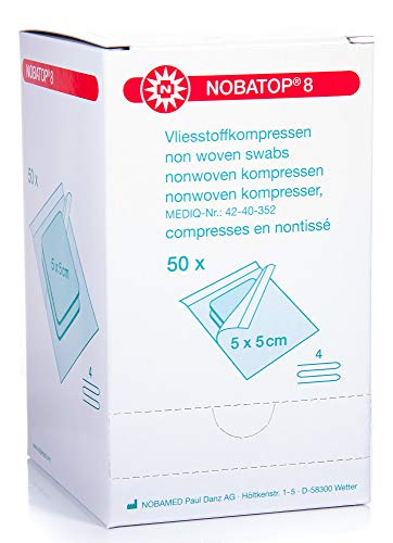 Nobatop Paul Danz AG Nobatop-steril 8 Vliesstoffkompressen weiß 5 x 5 cm (50 x 2 Stück)