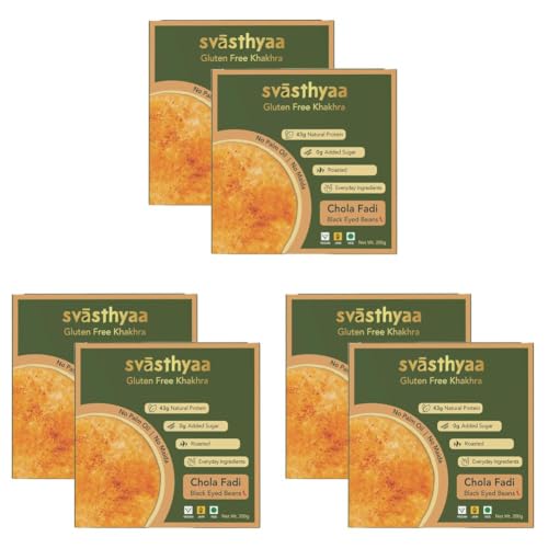 Image of Svasthyaa Chola Fadi Khakhra | Gluten Free Roasted Khakra Snack | Black Eyed Beans Khakhra | No Palm Oil, No Maida | Healthy Light Diet Snack | 200g | Pack of 6