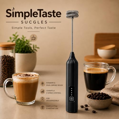 Image of SimpleTaste SUCGLES Rechargeable Electric Milk Frother, USB Coffee Frother with Dual Spring Whisk, Handheld Foam Maker for Coffee, Cappuccino, Latte, Matcha, Hot Chocolate & Milk [Multicolor]