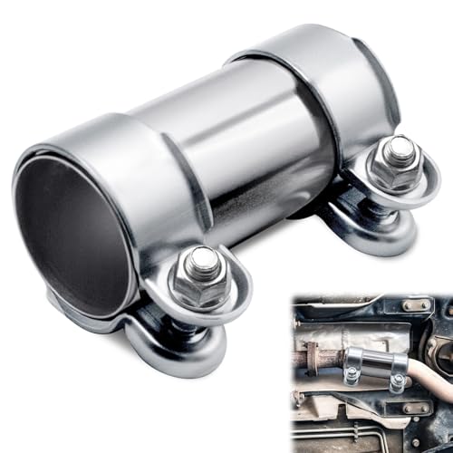 AXVRAV - Collier de serrage double pour pot d’échappement Ø55 mm x 125 mm, universel en acier inoxydable résistant à la corrosion idéal pour raccords et tuyaux d’échappement de 55 mm