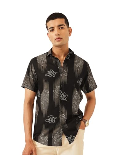 Image of Majestic Man Men's Slim Fit Pure Cotton Printed Casual Shirt - Short Sleeve | Premium Breathable Fabric | Modern Geometric Design