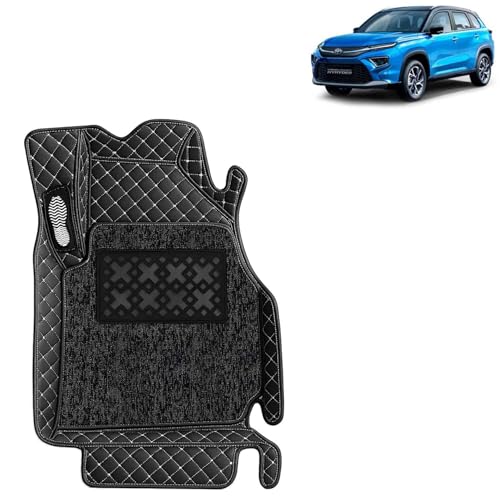 Image of KINGSWAY Accessories Premium 7D Car Foot Mats Only Compatible with Toyota Urban Cruiser Hyryder (Year 2022 Onwards) All Model, Set of 3 Pcs, 100% Waterproof Luxury 7D Car Floor Mats, Classic Black