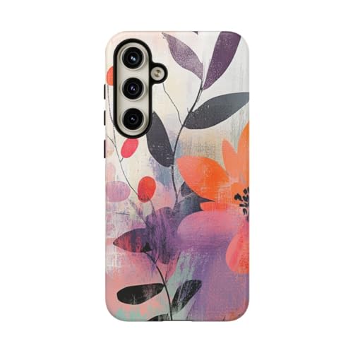Coque rigide mate Samsung S24 Plus aux formes organiques florales orange