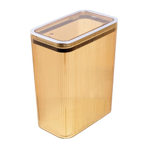 Glad Bathroom Trash Can, 2.6 Gallon (10L) - Slim Plastic Waste Basket with Pop-Up Lid and Bag Ring - Colored Clear Trash Can for Bedroom, Office, College Dorm - Brown - image 1