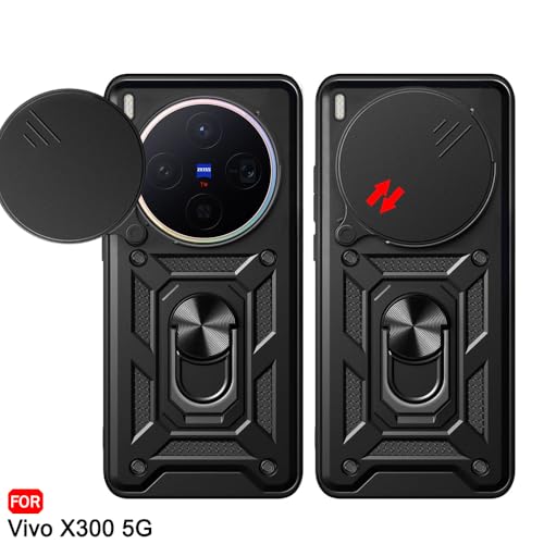Image of TheGiftKart Tough Armor Bumper Back Cover Case for Vivo X300 5G | Rotating Camera Cover, Kickstand & Ring Holder | 360 Degree Protection Back Cover Case for Vivo X300 5G (PC & TPU, Black)