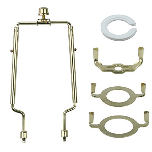 Lamp Harp Holder lamp shade parts 8 9 10 inch lampshade adapter 3/8 IP Standard E14 E26 E27 Light Base UNO Fitter Adapter Converter Finial Set Adjustable Works with Most of Lamp Style Gold