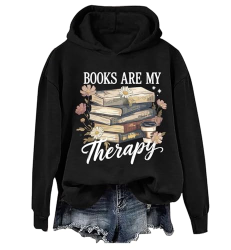 Doiurcs Books Are My Therapy Sweatshirt & Hoodie Retro Floral Book Coffee Cozy Season Reading Book Sweatshirts For Women