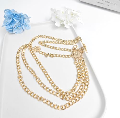 Multilayer Metal Waist Chain Belt Dress for Women, Gold Link Dangling Chain Belt Fashion Clothing Accessories for Dressing2