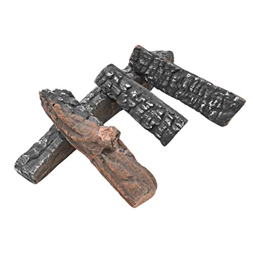 B-HOTTE Gas Fireplace Logs，4pcs Ceramic Wood Logs for All Types of Indoor, Gas