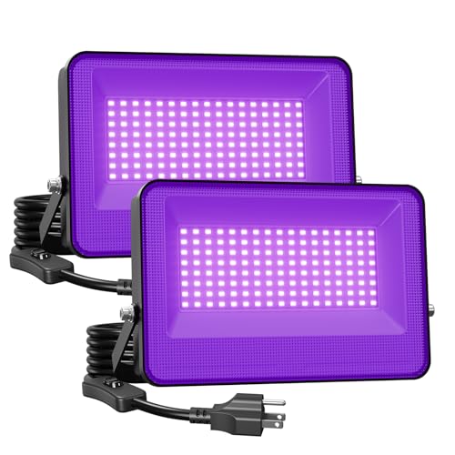 100W LED Black Light, IP66 Waterproof Blacklight Flood Light with Plug and Switch, Light Up 800sq.ft, LED Glow Lights for Party, Halloween, Stage Lighting, Bedroom, Fluorescent Poster 2 Pack