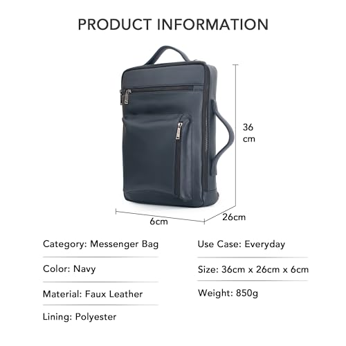 Image of OBLIQUE Navy Laptop Messenger Bag for Men & Women Stylish | 14 Inch Laptop Sleeve | Sleek Faux Leather With Adjustable Strap & Multiple Pockets | Compact Macbook & Tablet Cover | Shoulder Bag - Hawk