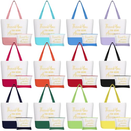 Clysee 24 Pcs Thank You Gifts for Women - Inspirational Teacher & Nurse Appreciation Canvas Makeup Bags