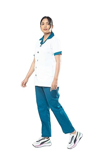 Image of UNIFORM CRAFT Female Nurse Uniform | Hospital Staff, clinics, Home Health, Nurse Uniforms for Women made of Polyester-Cotton (M, White & Jazz Blue)