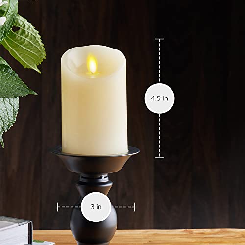 Image of Luminara Realistic Moving Flame LED Candle Scalloped Edge Smooth Finish Real Wax Pillar, Vanilla Honey Scented, Timer - Ivory (3 inch x 4.5 inch)