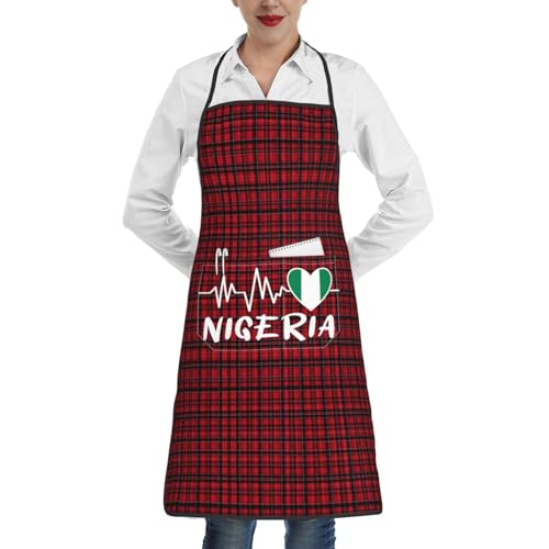 nopicsn Nigeria Heartbeat Apron for cooking with Pockets Women Men Kitchen Chef Funny Aprons
