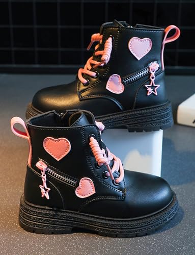 SEAUR Toddler Girls Ankle Booties Lace Up Side Zipper Boots Fashion Outdoor Work Boots Autumn Winter Little Kids Combat Boots2