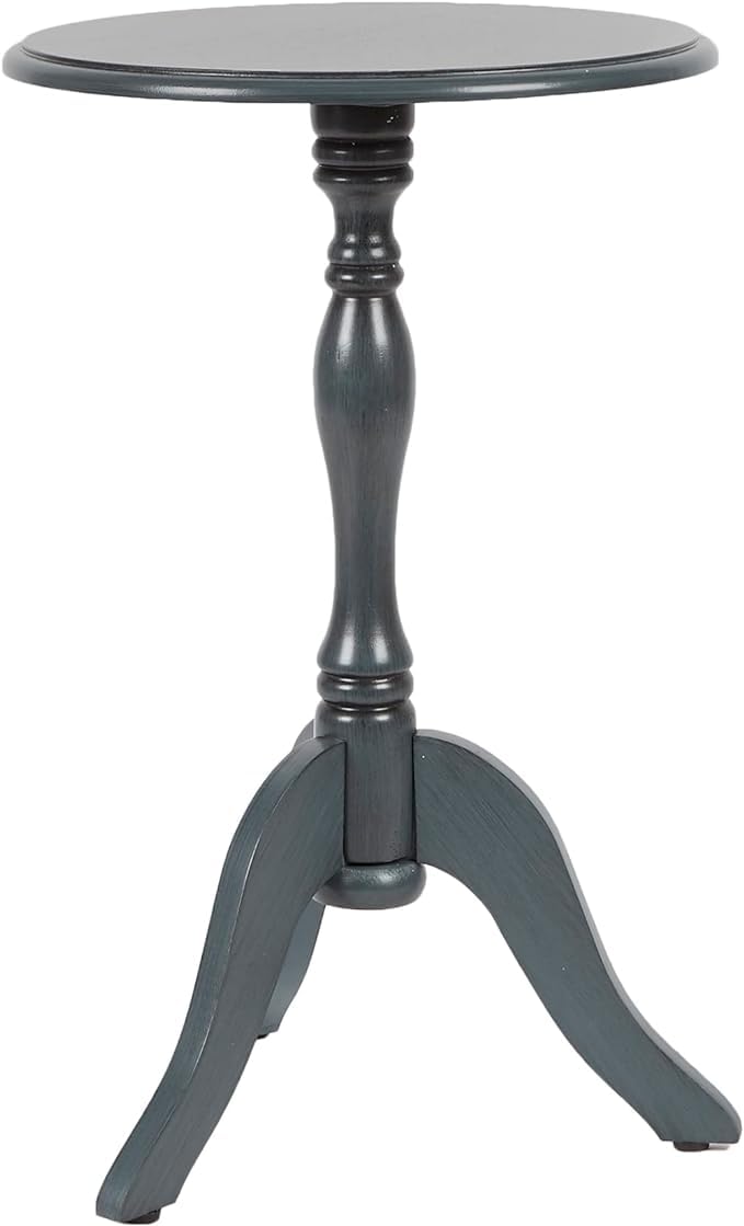 Decor Therapy Simplify Round Pedestal Accent Side Table, Chic & Compact MDF Furniture for Traditional Stylish Spaces - Antique Navy - (15" x 15" x 24")