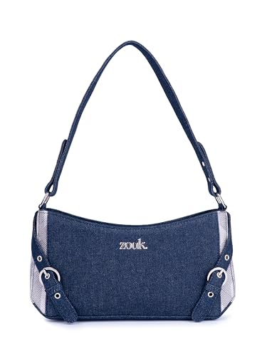 Image of ZOUK Lyra Small Shoulder Bag for Women - Denim & Printed Shoulder Bag with Water-Resistant Lining | Handcrafted Sling Bag with Multiple Pockets & Zip Closure for Daily & Weekend Use |