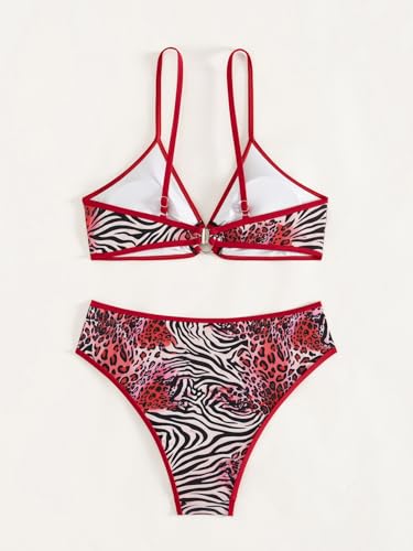 Image of Fanuerg Women's Triangle Bikini Sets O Ring Linked Two Piece Swimsuits Floral Printed Cheeky Bathing Suit