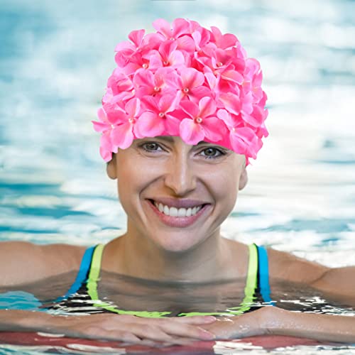 Didiseaon Ladies Swimming Hats Girls Sun Hat Petal Hair Care Cap Lightweight Elastic Headache, Pink, 20x18x2cm - Image 2