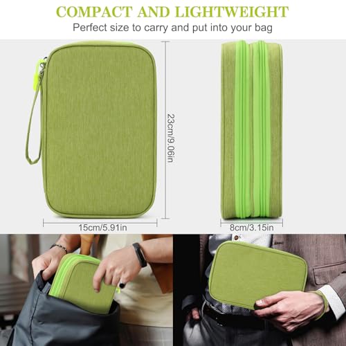 Image of FYY Electronic Organizer, Large Travel Cable Organizer Bag Pouch Electronic Accessories Carry Case Portable Waterproof Double Layers All-in-One Storage Bag for Cable, Cord, Charger, Green
