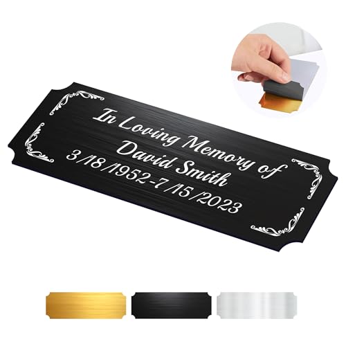 Image of Engraved Name Plates, 1 inch x 3 inch Personalized Name Plate, Trophy Plates Engraved, Brass Plaque, Custom Name Plate for Urn, Brass Name Plates with Adhesive Backing(Black, 3x1 in)