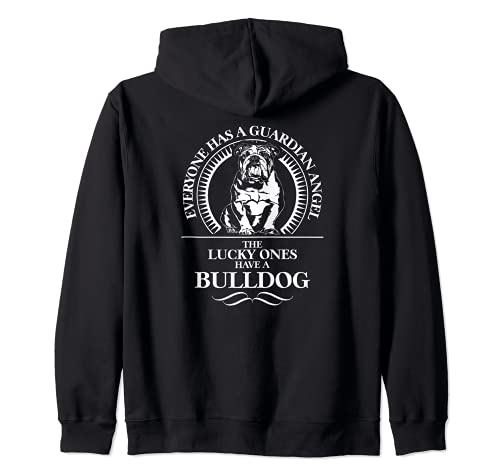 Proud English Bulldog Guardian Angel dog saying dog Zip Hoodie, Black