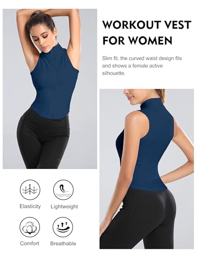 Image of Flygo Women's Full Zip Sleeveless Workout Yoga Active Jacket Vest Golf Shirts