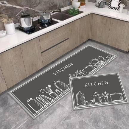 Image of HomeCloud Anti Fatigue Kitchen Rug Sets 2 Piece Non Slip Kitchen Mats for Floor Cushioned Kitchen Rugs and Mats Waterproof Comfort Standing Mat Runner for Kitchen (Jars Grey)