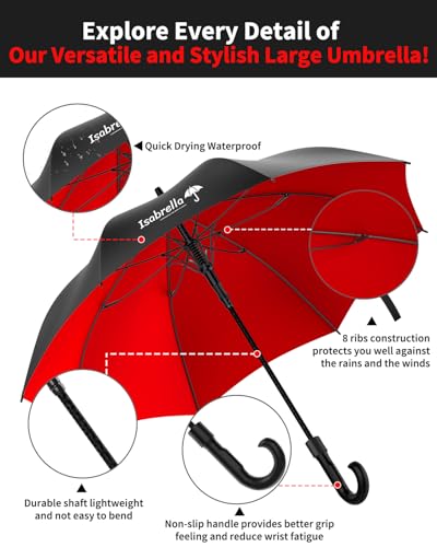 Image of ISABRELLA Umbrella for Men Big Size, Large Golf Umbrella with Fiberglass Shaft, Anti-slip handle, One-Click Auto Open, 60 Inch Big Umbrella for Men, Women, Family - Ideal for 3-4 People