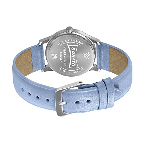 Image of Sonata Women of Steel Blue Dial Leather Strap Analog Watch for Women-NS8183SL01
