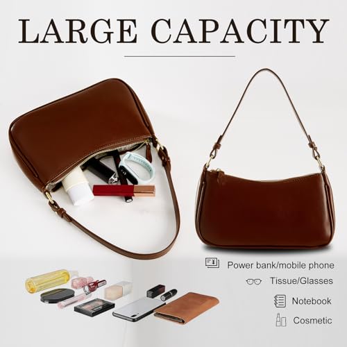 Image of Shoulder Bags for Women Leather Hobo Sling Tote Handbag Retro Clutch Purse with 2 Removable Straps and Zipper Closure