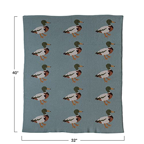Image of Creative Co-Op Soft Cotton Knit Baby Blanket with Decorative Duck Print, Multicolor