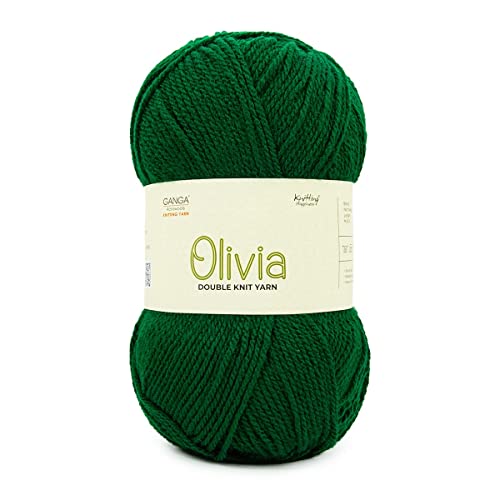Image of Ganga Acrowools Acrylic Olivia, Double Knit Yarn. Hand Knitting and Crochet Yarn. Oekotex Class 1 Certified. Pack of 2 Balls - 100Gms Each. Shade No - Olv019, Green