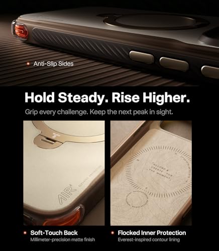 Image of TORRAS Ostand Q3 Air Pro iPhone 17 Pro Case, Dual Airbag Drop Protection, 360 Rotating Magnetic Stand, Compatible with MagSafe, Shockproof Bumper Back Cover, Brown