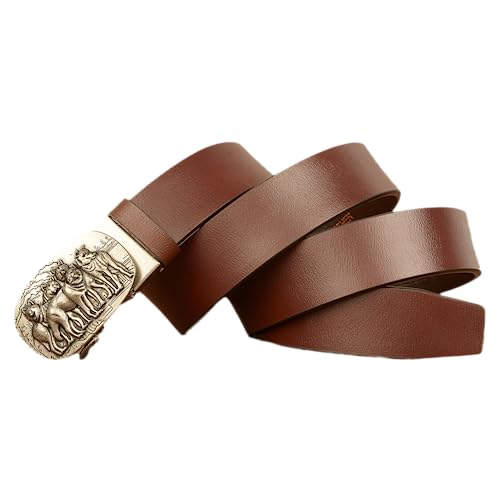 Men's Leather Ratchet Belt With Western Wolf Engraved Automatic Buckle For Dress Pants4