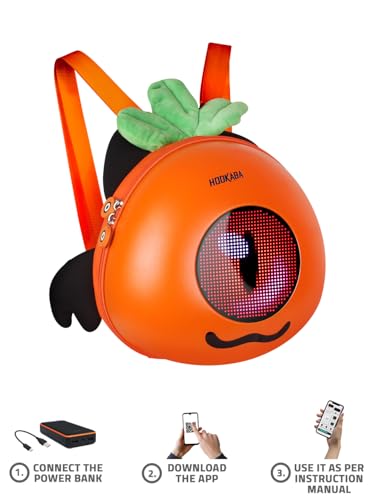 Image of Hookaba GlowBuddy LED Eyes Backpack 13L | Kids Smart Bag with App Control, Programmable Screen & Water Resistant | for School, Picnic, Travel | Mini Digital Daypack for Girls & Boys (Boo Orange)