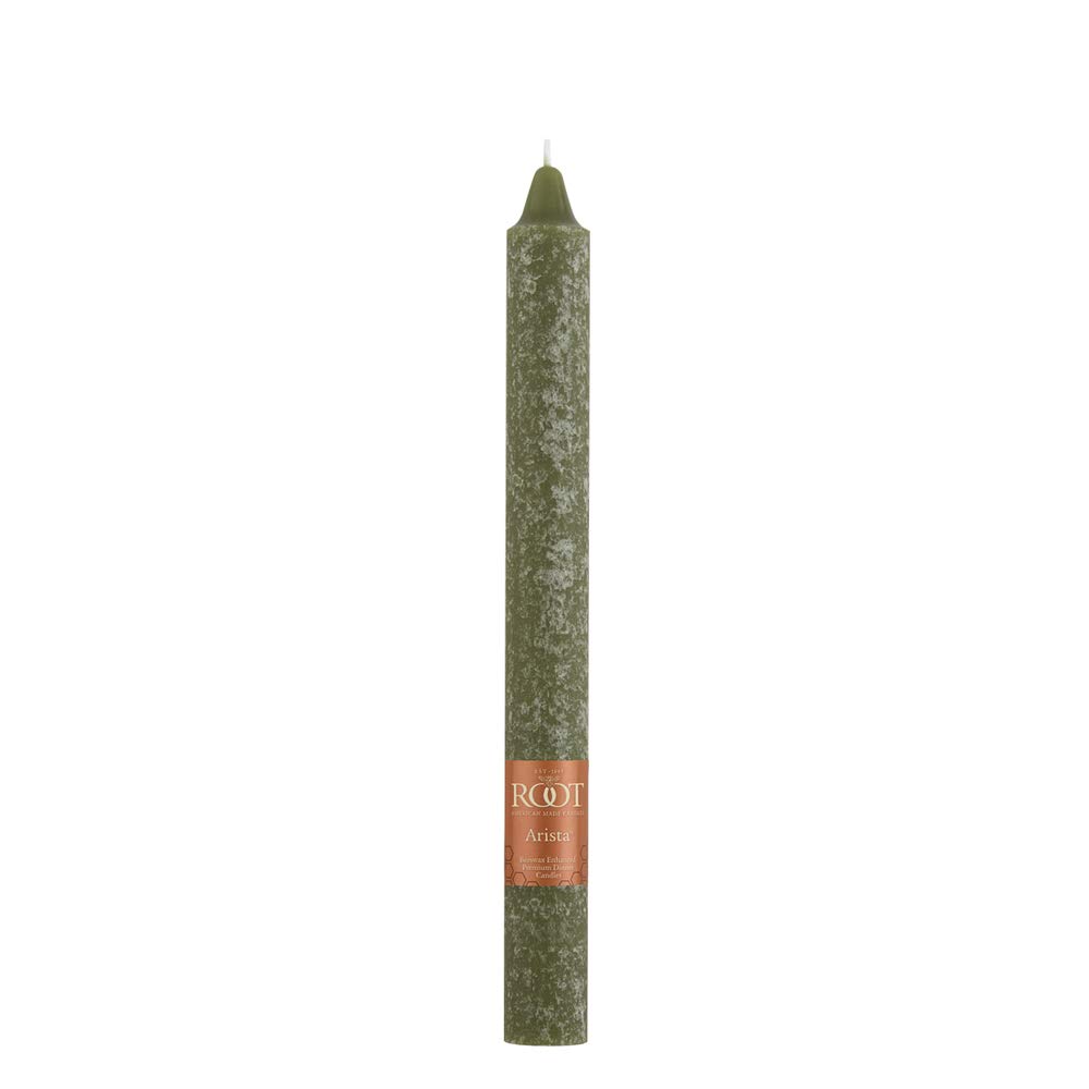 Root 25 cm bezzapachowe świece Timberline Arista, ciemnooliwkowe, pudełko 12 sztuk