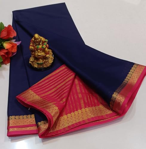 Image of Anushka Fashions Semi Mysore Crepe Silk Saree with 2D Pattern, Contrast Border, Rich Pallu & Blouse Piece Included, Lightweight Ethnic Wear for Festive, Party & Traditional Occasions