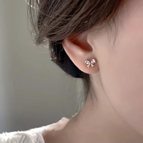 Reffeer Solid 925 Sterling Silver CZ Bow Stud Earrings for Women Teen Girls Small Cute Bow Earrings Stud Hypoallergenic2