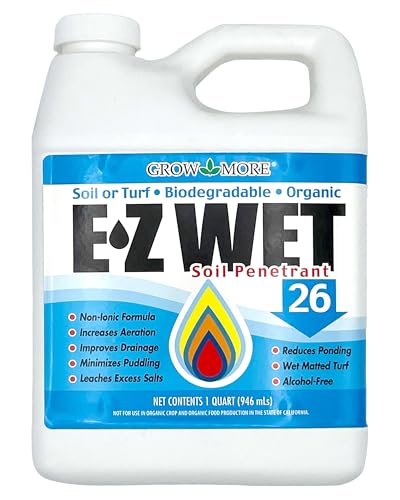 Grow More EZ Wet Soil Penetrant 26% - 1 Quart of Biodegradable Non-Ionic Surfactant - Soil Wetting Agent for Better Drainage & Liquid Aeration for Lawns Nurseries & Landscaping